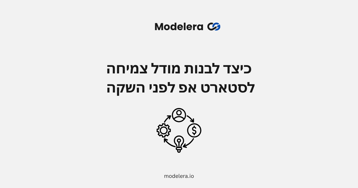 יזם בונה מודל צמיחה לסטארטאפ לפני השקה באמצעות תחזיות, בנצ'מרקים, תרחישים ומדדים פיננסיים.
